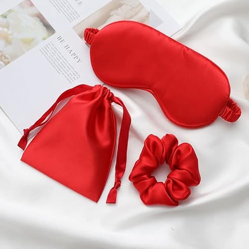 Übernachtung Taschen, Schlafmasken, Schlafmaske, Seidenaugen-Nachtmaske, Schlafgürtel, Hilfs-Augenmaske, Klassifizierungspaste, Damen-Augenmaske for Schlafen (Farbe: Rot, 3 Stück) (Color : Red, Size