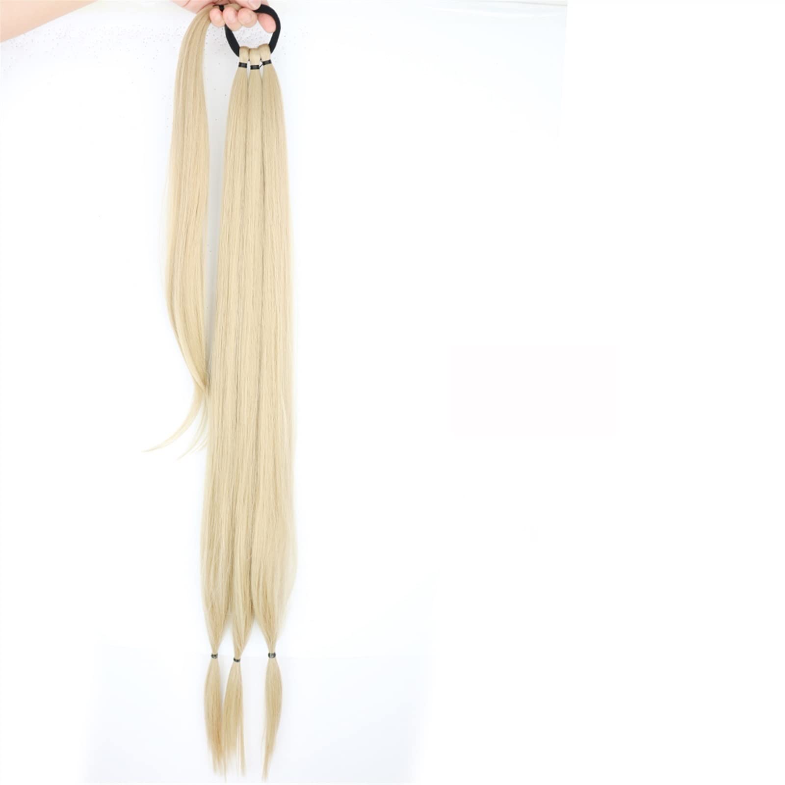 Pferdeschwanz Haarteil Elastisches Band for Frauen, synthetische lange geflochtene Pferdeschwanz-Haarverlängerungen, 85 cm, natürliches blondes Geflecht, Pferdeschwanz mit Haaren Pferdeschwanz Haarver