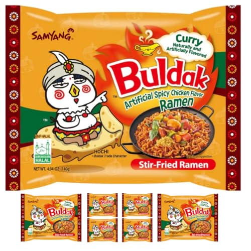 SamYang Buldak Nudeln Curry Hot Chicken Curry-scharfes Hähnchen Nudeln Noodles 140g x 7 STÜCK