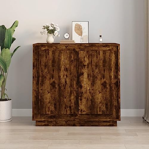 Sideboard Räuchereiche 80x34x75 cm Holzwerkstoff,Geräumiges und Robustes Sideboard aus Holzwerkstoff für Ihr Wohnzimmer in elegantem Weiß