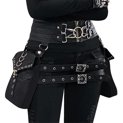 SOUTHJIELING Einzigartige Hüfttasche, coole und funktionale Hüfttasche, Gothic-Gürteltasche, Punk, Handytaschen für Outdoor-Aktivitäten, Schwarz , Minimum waist circumference 70CM (adjustable)