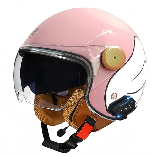 3/4-Bluetooth-Helm mit offenem Gesicht, Vintage-Motorrad-Halbhelm, ECE-zugelassenes Moped mit Doppelvisier, Motorradhelm für Männer, Erwachsene, Frauen T,M57-58CM