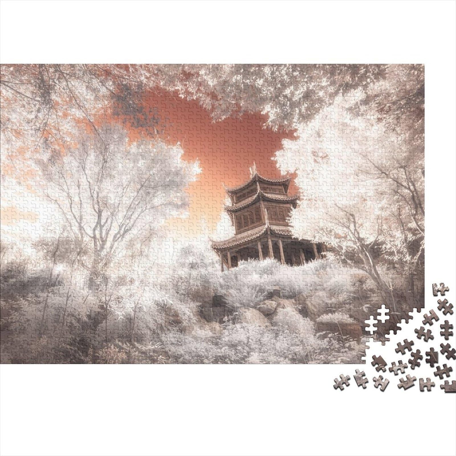 Japan Asien Pagode Reise Holzpuzzle für Teenager 1000 Teile für Erwachsene Schwierige Puzzles Gutes Geschenk für die ganze Familie (Größe 75x50cm)