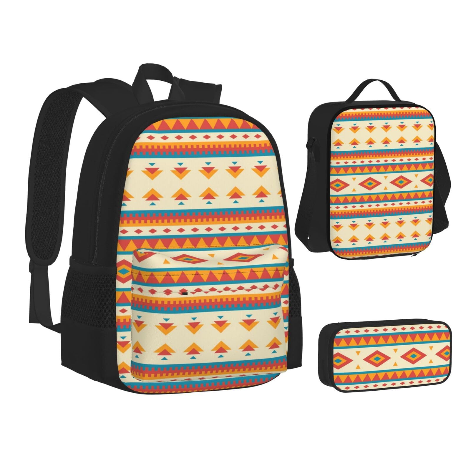 WURTON Rucksack-Lunchbox-Set, 3-in-1-Schultasche und Federmäppchen, passendes Set mit Indianer-Aufdruck