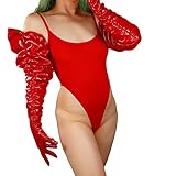 DooWay Damen Lederhandschuhe gerafft lose Ärmel übergroße Faux Patent PU Kostüm Cosplay Unisex Glänzend Rot 100cm