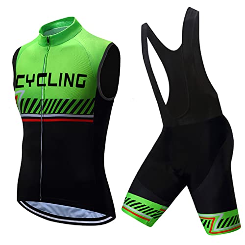 Radsportanzug Herren Sommer|Radtrikot Ärmellos Set Fahrradweste Anzug|Fahrradbekleidung Radweste Männer,Atmungsaktiv MTB Fahrradtrikot Sleeveless Oberteil und Radhose mit 19D Gel Sitzpolster(15,5XL)