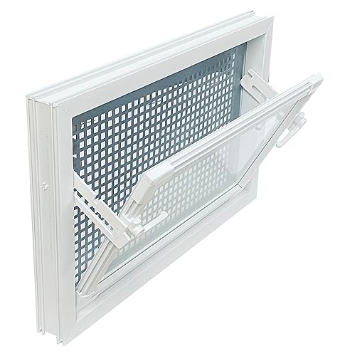 Kellerfenster weiss 80 x 40 cm Isolierglas 3.3 mit Schutzgitter, montierter Insektenschutz, 4 Fensterbauschrauben