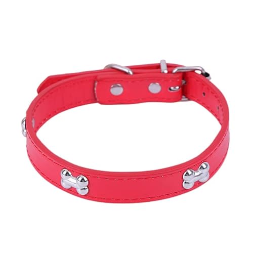 Hundehalsband aus Leder, Knochen, langlebig, Heimtierbedarf, Zubehör, Halsband, Halsband für Hunde, Welpen, Mops, Halsbänder für kleine, große Hunde, rot, 2,5 cm x 56 cm