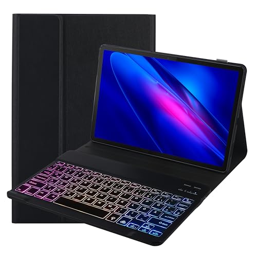 SUEEWE Tastatur Hülle für Xiaomi Pad 6 11" 2023, TPU Rückseite Hülle mit 3 Bereich 7 Farbe Beleuchtete Abnehmbarer QWERTZ Tastatur, Schwarz