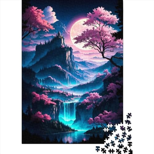 1000-teiliges Puzzle für Erwachsene und Teenager, rosa Wasserfall, Holzpuzzle, Puzzle für Erwachsene und Teenager, einzigartige Geburtstags, 75 x 50 cm