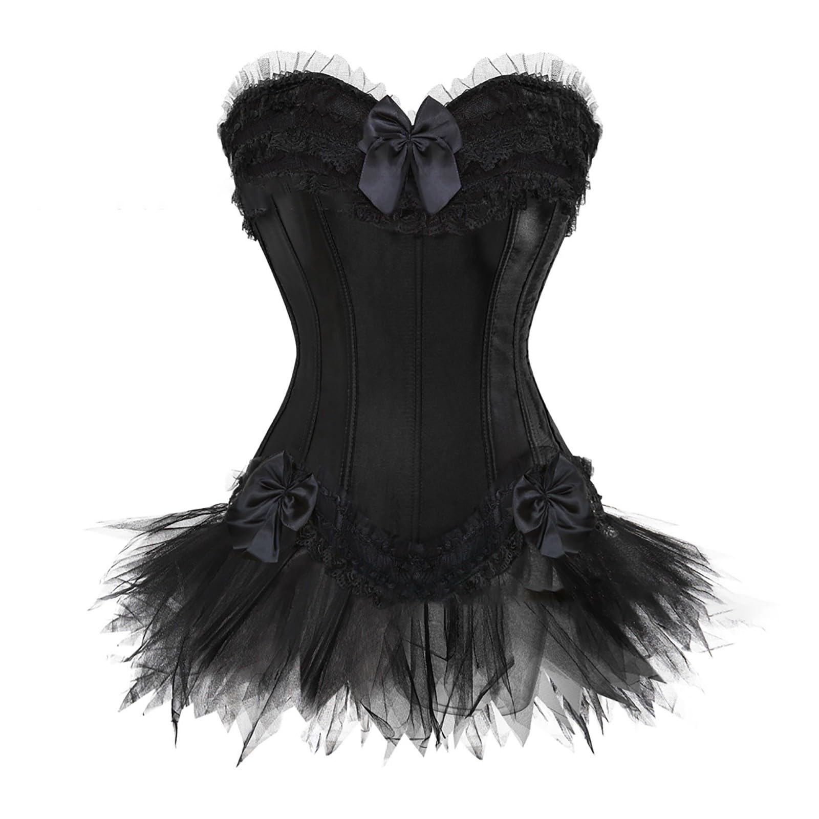 WANGTIANXUE Zweiteilig Damen Tutu Rock Set Gothic Rock und Korsett Zweiteiliges Vintage Mittelalter Viktorianisch Renaissance Spitzen Rock Corset 2PCs Halloween Karneval Kostüm Palast Party Outfit