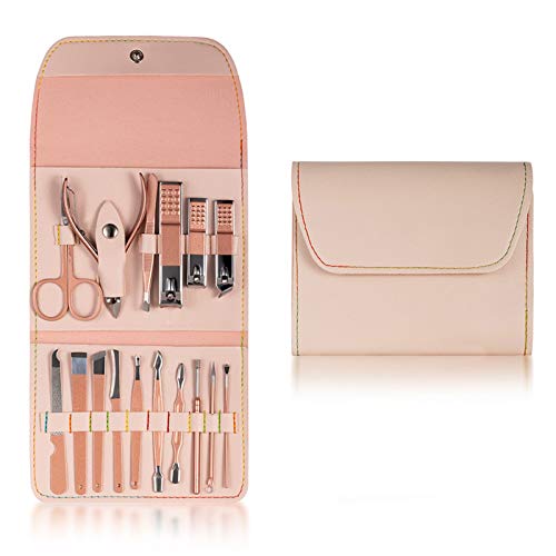 OPKDE Professionelles Nagelknipser, Pediküre, Maniküre-Set, Edelstahl, Nagelhautschere, Schieber, Pinzette, Nagelfeile, Nagelschneider-Set (16 Stück, Rosa)