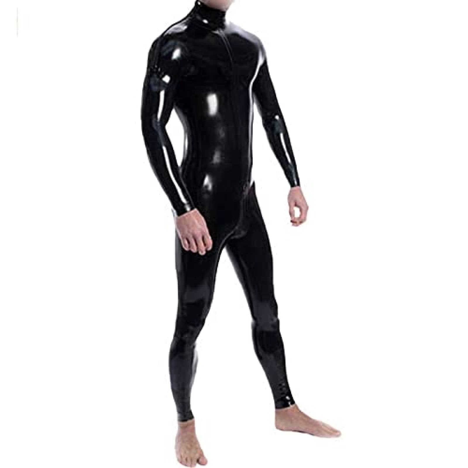 Latex-Langarm-Latex-Gummi-Trikot mit Rückenreißverschluss,schwarz,XXL