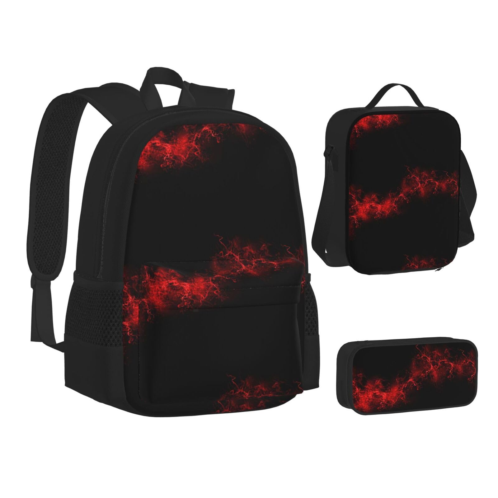 WURTON Explosion Burst Rucksack, Lunchbox-Set, 3-in-1-Rucksack und Federmäppchen, Rot / Schwarz, Schwarz, Einheitsgröße