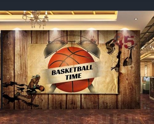 Basketball Vintage Woodgrain 3D Tapete Poster Restaurant Schlafzimmer Wohnzimmer Sofa TV Dekorative Wand-430cm×300cm