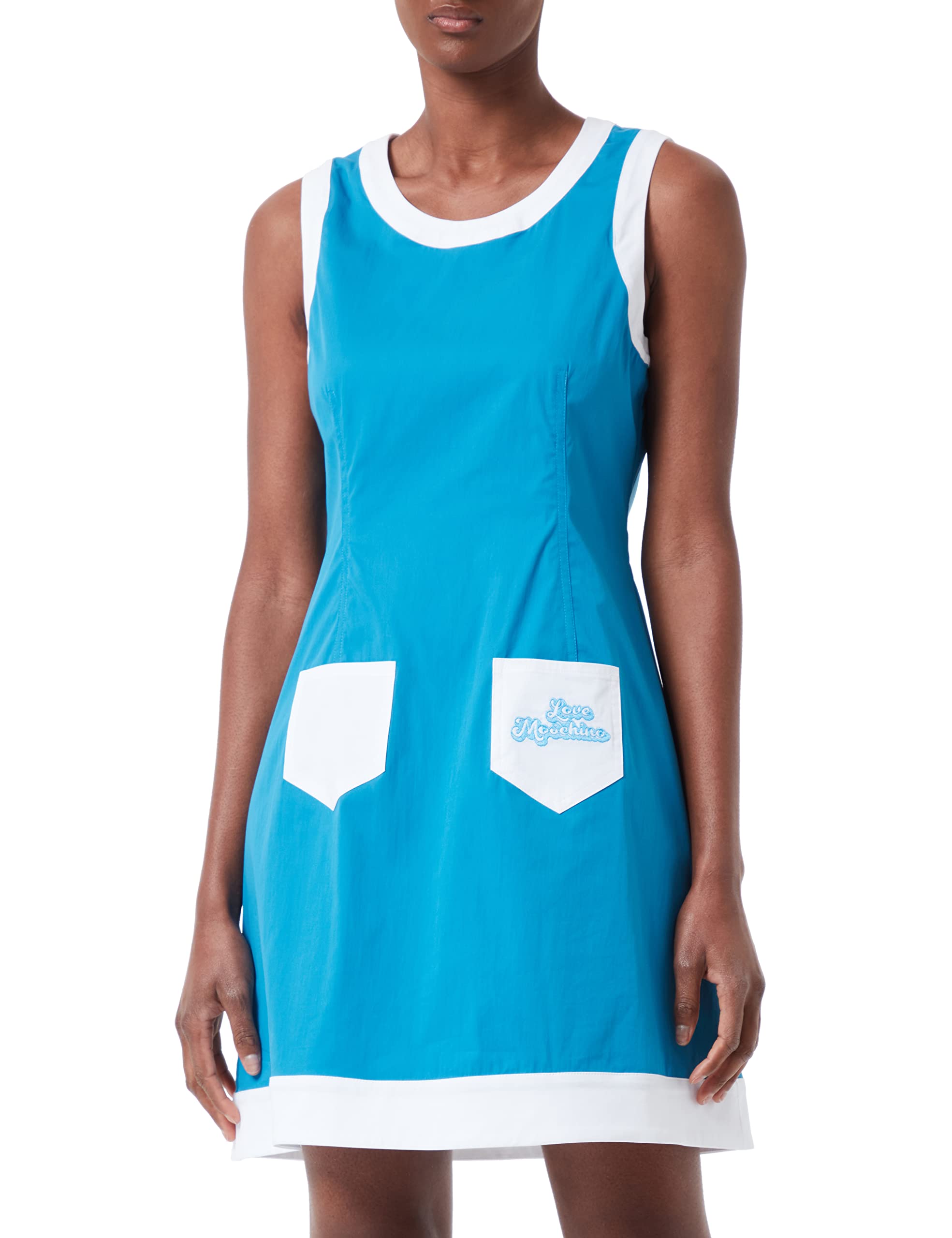 Love Moschino Damen Tanktop jurk met uitlopende rok Kleid, Blue White, 48 EU