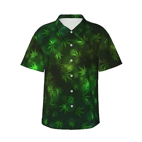 ZORIN Herren-Hawaii-Hemd, flippig, kurzärmelig, grünes Cannabis-Blatt, Hawaii-Top, Freizeitkleidung, Sommerhemden für Strandurlaub, Party