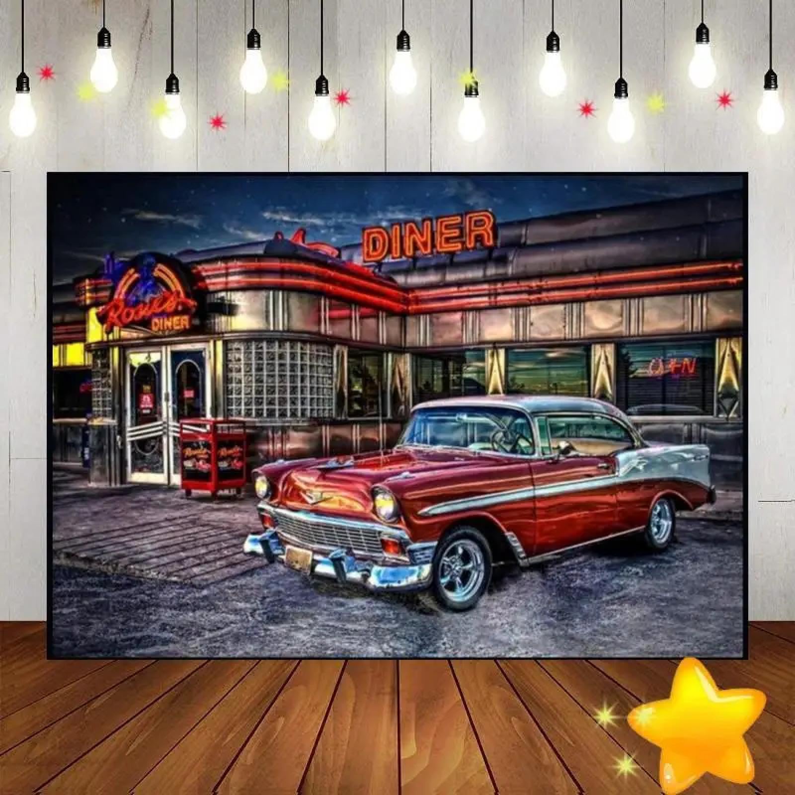 Route 66 Tankstelle Oldtimer Dekoration Fotografie Kulissen Party Baby Dusche Banner 350x230cm