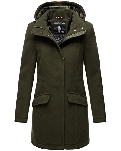 MARIKOO Damen Wintermantel mit Kapuze Trenchcoat Winterjacke B888 [B888-Forest-Gr.S]