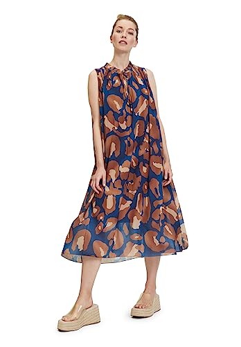 Cartoon Damen Plisseekleid ohne Arm Blue/Camel,36