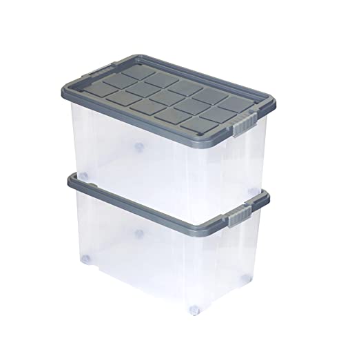 Unimet 2er Set Eurobox mit Deckel und Rollen 60 X 40 X 33 cm Stahlgrau Griffe Silber