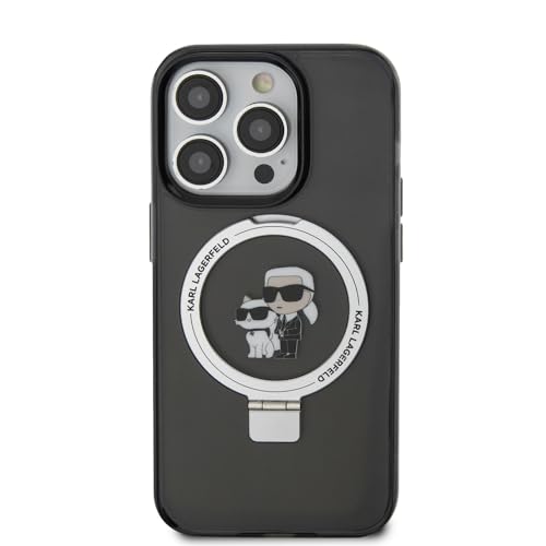 CG MOBILE Karl Lagerfeld Magfit Ringstand Hülle für iPhone 15 Pro (Schwarz)