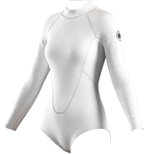 2MM Einteiliger Langarm-Neoprenanzug, Damen-Ultra-Stretch-Shorty-Neopren-Neoprenanzug, verdickter Taucheranzug mit Reißverschluss am Rücken, zum Schwimmen, Surfen, Schnorcheln,Weiß,M