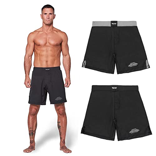 Elite Sports Black Jack Fight Shorts – Boxen, UFC, No-Gi, MMA, BJJ Shorts, Herren, grau, Large