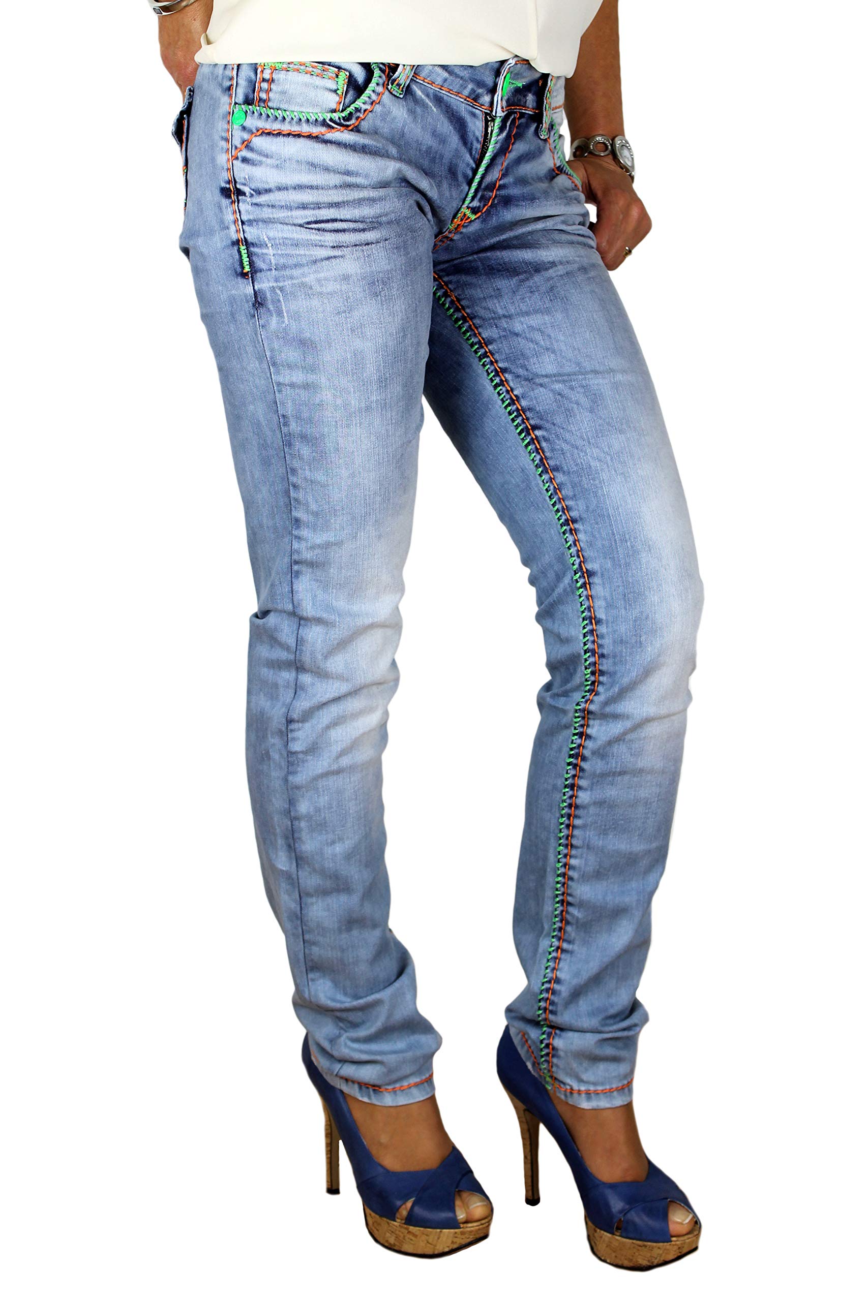 Cipo & Baxx Damen Stretch Jeans mit dicken Neon Nähten (W30/L34)