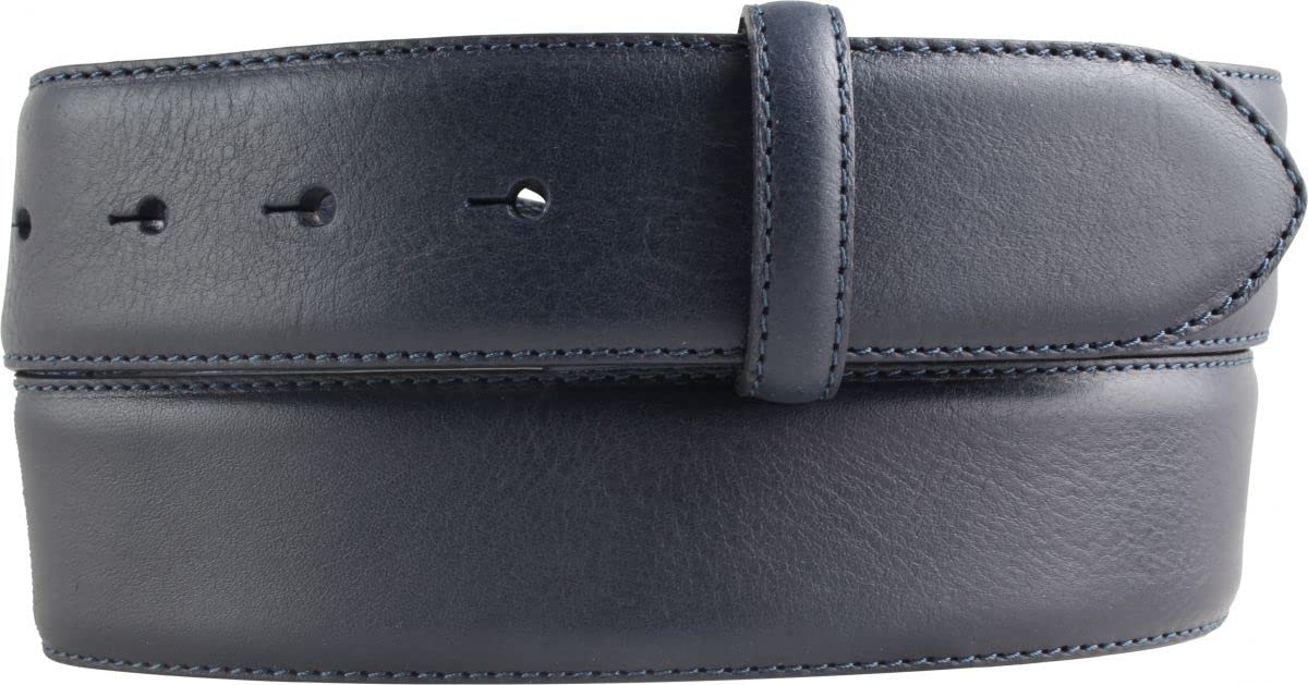 BELTINGER Wechselgürtel aus Vollrindleder mit Naht 4 cm ohne Schnalle | Weicher Druckknopf-Gürtel für Damen Herren 40mm | Jeans-Gürtel mit feiner Struktur | Marine 110cm