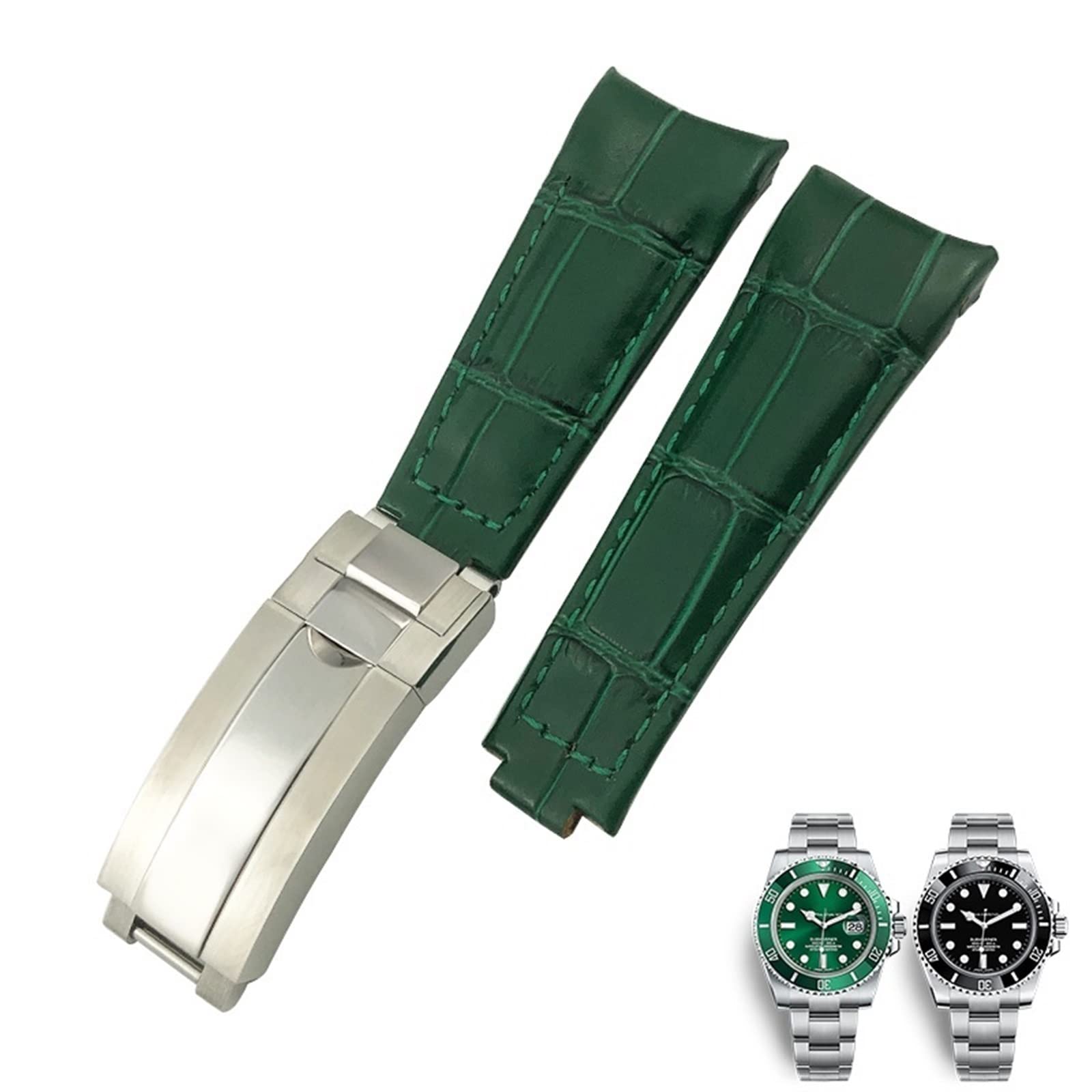 OPKDE 20 mm Uhrenarmband mit gebogenem Ende, Lederarmband, passend für Rolex 116610 Submariner Oyster GMT Daytona Slide Lock Schnalle Rindsleder Armbänder, 20 mm, Achat