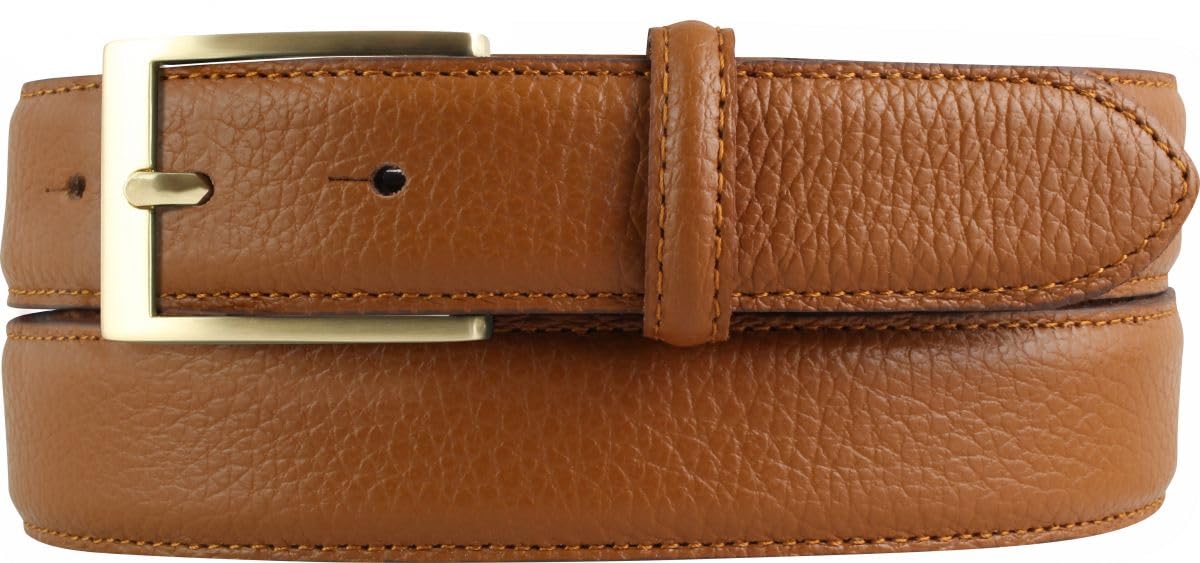 BELTINGER Italienischer Anzug-Gürtel, 30 mm breit, Herren, Anzuggürtel, Hosengürtel, strukturiertes Leder, Schließe Gold | Tabac 90cm