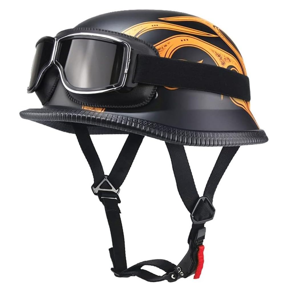 Retro Deutsche Halbhelm Öffnen Motorradhelm Halboffenen Halbschalenhelm ECE Genehmigt Jethelm Offenem Helm Mit Brille Cruiser Chopper Helm Mopedhelme Geeignet Erwachsene MäNner Frauen