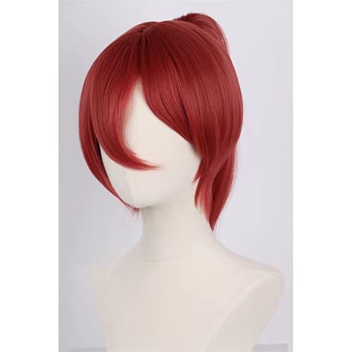 WCCNKK Anime Cosplay Perücke, BLUE LOCK Chigiri Hyoma Perücke, Rotes Pferdeschwanz-Kurzhaar, Mit Perückenkappe, Für Party Alltag Halloween Perücke Cosplay, Dekorative Geschenke