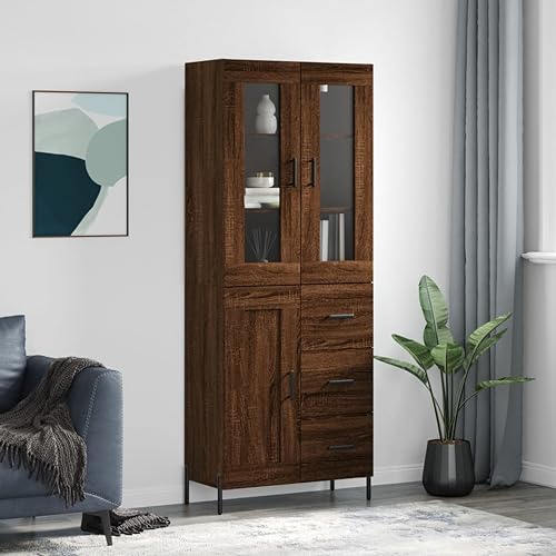 CCCINER Highboard Braun Eichen-Optik 69,5x34x180 cm Holzwerkstoff,Moderner Schrank in Braun Eiche Optik Highboard Kombination für geräumigen Stauraum im Wohnzimmer