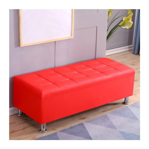 Schuhregal Rechteckiger Sofahocker, Schuhwechselhocker, Nachttischhocker, multifunktionaler Aufbewahrungshocker, Ankleidezimmer, Umkleidekabine, Lederhocker Schuhrschrank(Red,150*40*40cm)