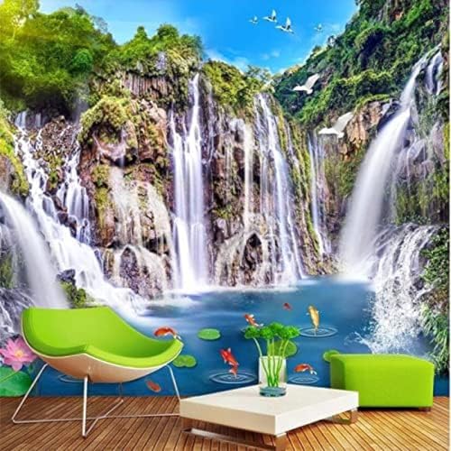 XLMING Scenic Wasserfall Holzbrücke Scenery 3D Tapete Wohnzimmer Sofa Schlafzimmer Esszimmer Home Dekoration Wand-350cm×256cm