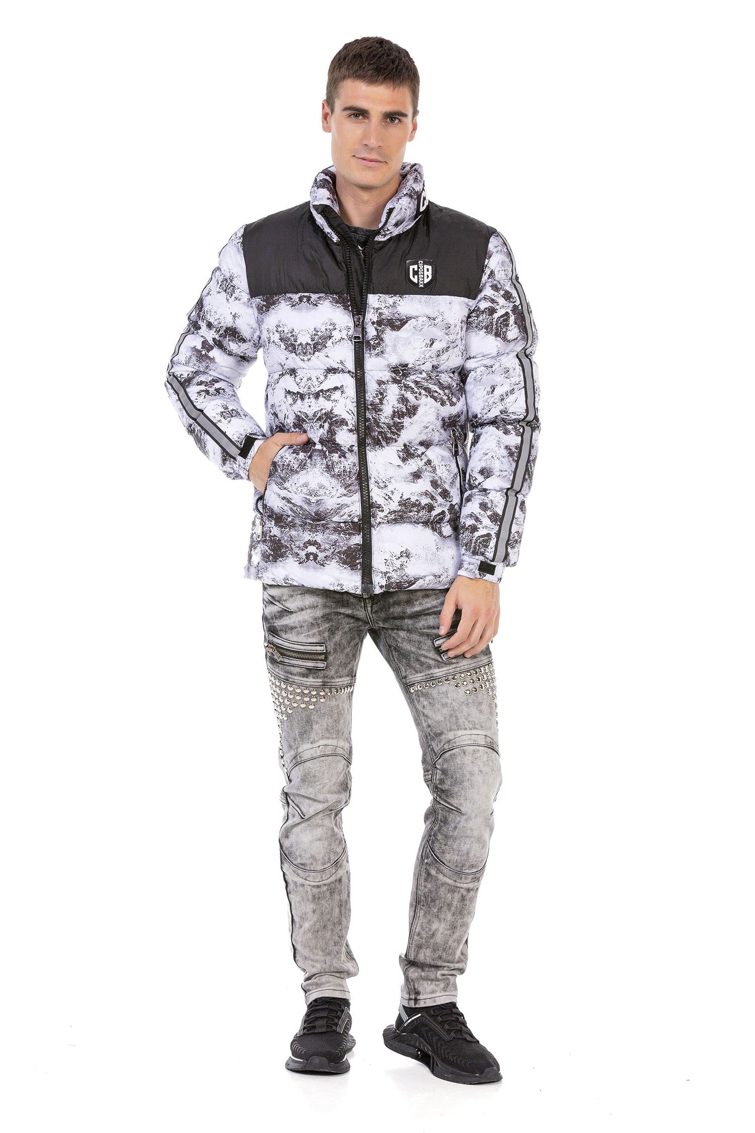 Cipo & Baxx Herren Jacke Steppjacke Winterjacke Marmor Design Bubble Outdoor CM183 Grau M