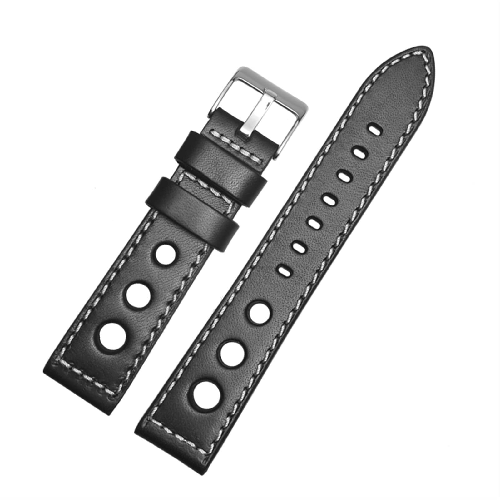 OPKDE Uhrenarmband für alle Marken, echtes Leder, Schwarz / Braun, Größe 20 mm, 22 mm, 24 mm, Armband, 22 mm, Achat