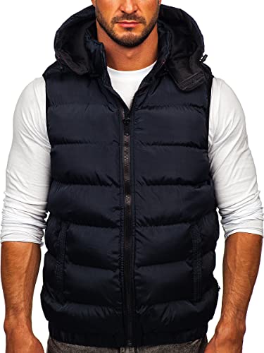 BOLF Herren Weste mit Stehkragen Steppweste Bodywarmer Daunenweste Reißverschluss Ärmellose Sportweste Zip Wärme Freizeit Outdoor Style 7129 Dunkelblau S [1U1]