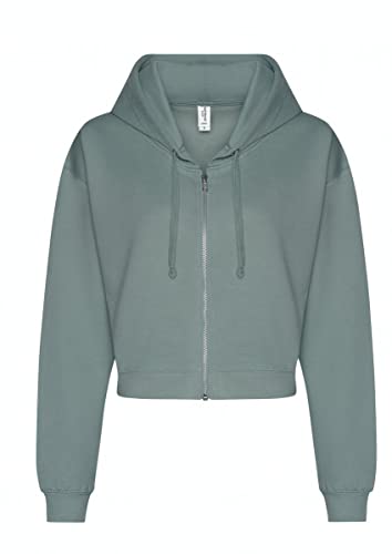 noTrash2003 Damen Hooded Full-Zip Sweatjacke Sweatshirt Hoodie mit Reissverschluss Cropped Abgeschnitten Bolero Style XXS-XL in 5 Farben (XS, Green (Dusky Green))