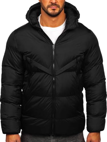 BOLF Herren Winterjacke Steppjacke Gefüttert Übergangsjacke mit Kapuze Daunenjacken-Optik Puffer Wärm Winter Freizeit Outdoor Casual Style CS1006 Schwarz 3XL [4D4]