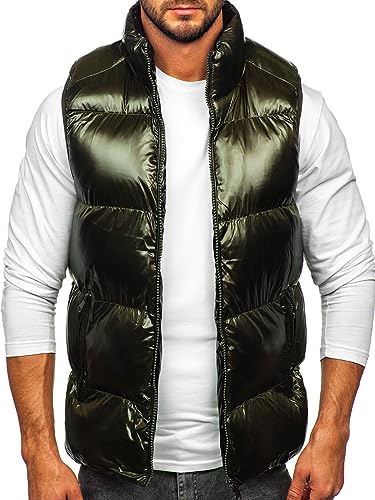 BOLF Herren Weste mit Stehkragen Steppweste Bodywarmer Daunenweste Reißverschluss Ärmellose Sportweste Zip Wärme Freizeit Outdoor Style 9968 Grün L [1U1]