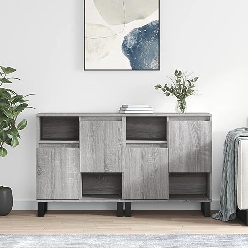 CCCINER Sideboards 2 Stk. Grau Sonoma Holzwerkstoff,Zeitloses Sideboard aus Holzwerkstoff mit viel Stauraum für deinen Wohnraum