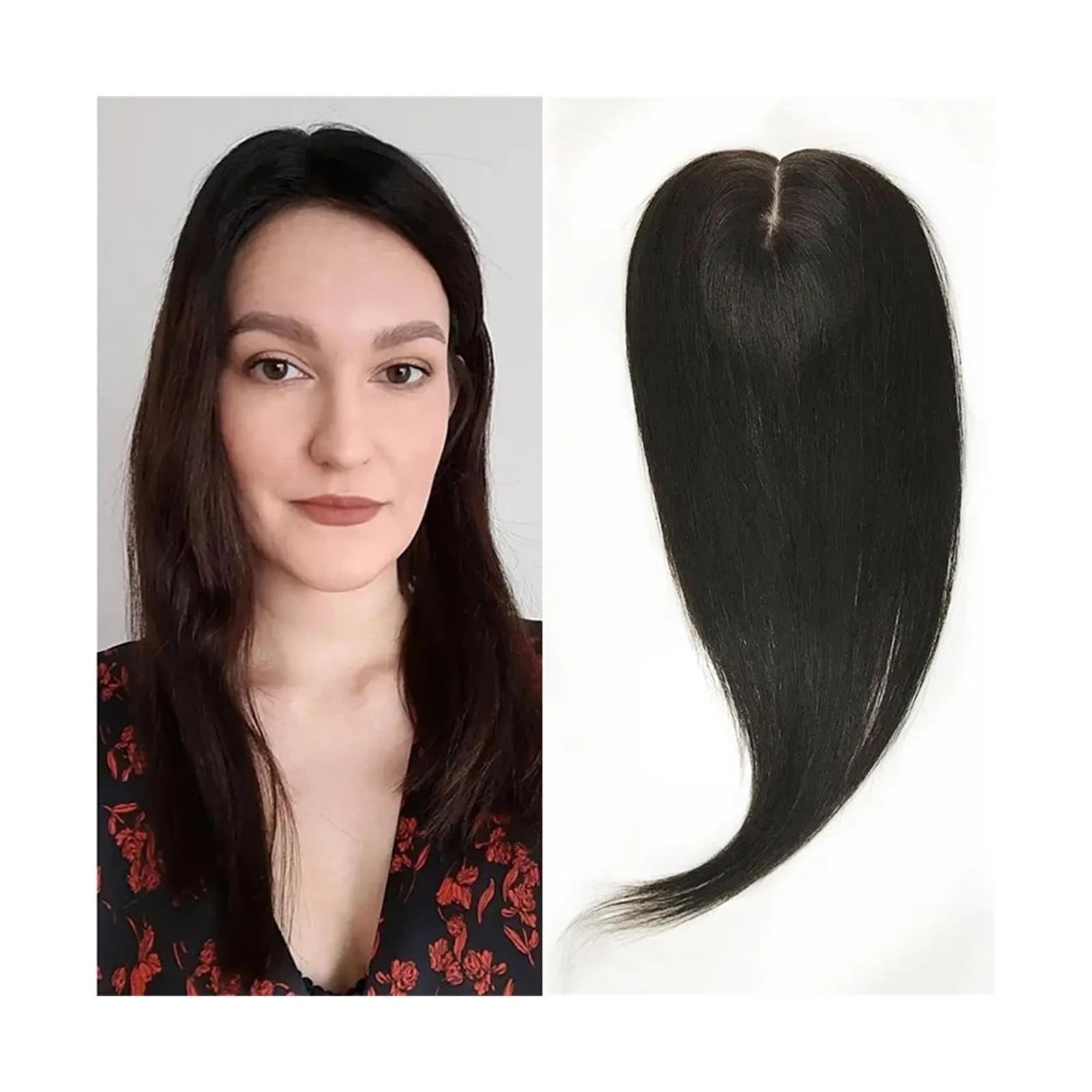 Haartopper für Frauen Remy-Echthaar-Topper, handgebundene Topper auf Seidenbasis, 15,2–50,8 cm, natürliche Farbe, europäische Haarspangen in glatten Haarteilen for Haarausfall oder dünner werdendes Ha