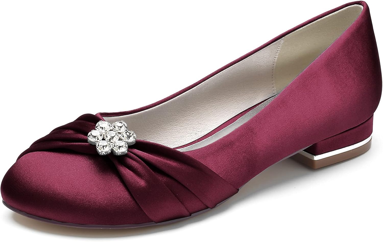 Satin-Hochzeitskleid-Schuhe für die Braut, Flache Schuhe, spitzer Zehenbereich, geschlossener Zehenbereich, Brautschuhe für die Hochzeit, Sandalen für Damen, Flache Sandalen, Burgunderrot, 8