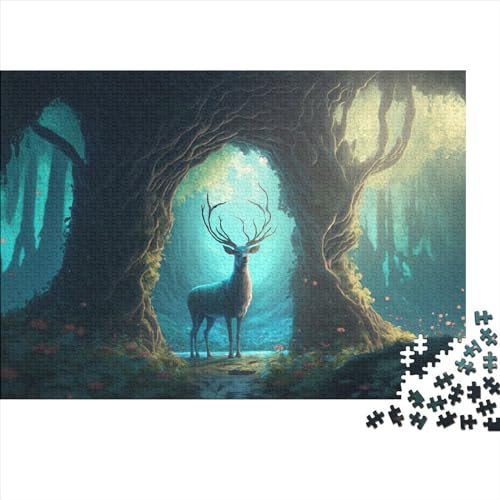 1000 Teile für Erwachsene, schwierige Puzzles, ätherische Elch-Holzpuzzles für Erwachsene und Teenager für anspruchsvolle Puzzlespiele und Familienspiele (Größe 75x50cm)