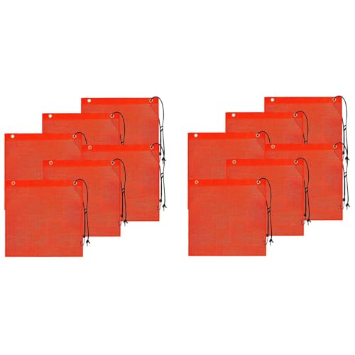 SICOSALT 12 StüCke 18X18 Gittergewebe Sicherheits Flaggen Orange Warnen Flagge Bungee Sicherheits Flagge Gute Sichtbarkeit Wetterfeste Flagge mit ÖSen