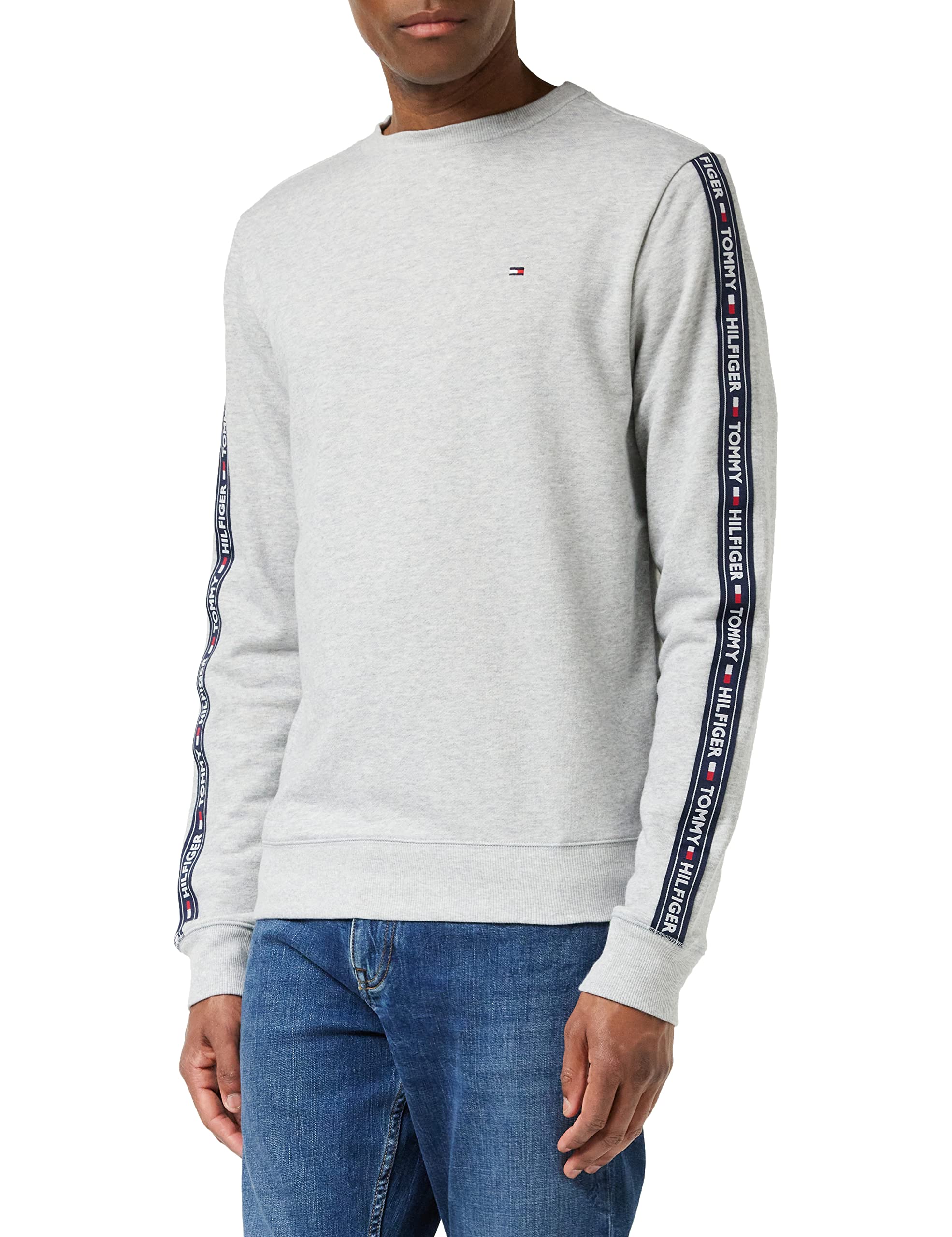 Tommy Hilfiger Herren Sweatshirt ohne Kapuze, Grau (Grey Heather), S