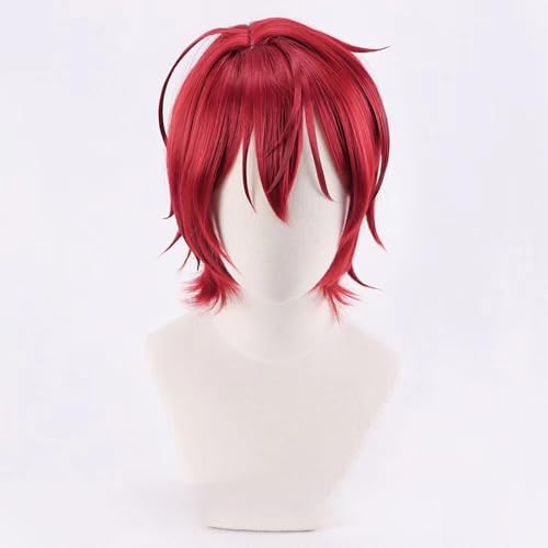 WCCNKK Anime Cosplay Perücke, Ensemble Stars Suou Tsukasa Perücke, Rotes Kurzes Glattes Haar, Mit Perückenkappe, Für Party Alltag Halloween Perücke Cosplay, Dekorative Geschenke